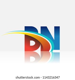 initial letter BN logotype company name colored red and blue and swoosh design. vector logo for business and company identity.
