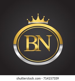 initial letter BN logotype company name with oval shape and crown, gold and silver color. vector logo for business and company identity.