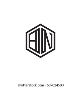 Initial letter BN, minimalist line art monogram hexagon logo, black color