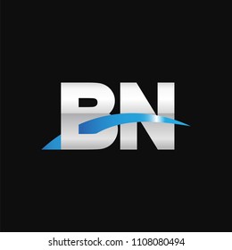 Initial letter BN, overlapping movement swoosh logo, metal silver blue color on black background