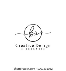 Initial letter BO handwriting with circle hand drawn template	
