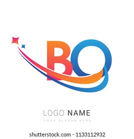 initial letter BO logotype company name colored orange, red and blue swoosh star design. vector logo for business and company identity.
