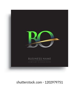initial letter BO logotype company name colored green and gold swoosh design. vector logo for business and company
