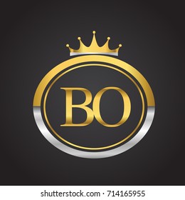 initial letter BO logotype company name with oval shape and crown, gold and silver color. vector logo for business and company identity.