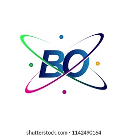 initial letter BO logotype science icon colored blue, red, green and yellow swoosh design. vector logo for business and company identity.