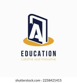 Initial A Letter with Book Icon for E Book, Library, Education, Bookstore Business Logo Idea Template