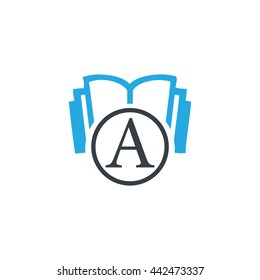 Initial Letter A with Book Logo Blue Black