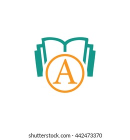 Initial Letter A with Book Logo Green Yellow