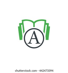 Initial Letter A with Book Logo Green Black