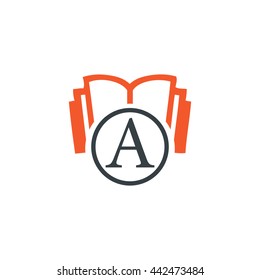 Initial Letter A with Book Logo Orange Black