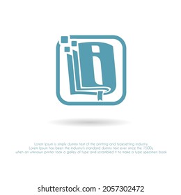 Letra inicial i con ícono de libro y píxel para libro digital, libro electrónico, e-learning, educación, tecnología, aplicaciones de literatura, librería, empresa editorial Idea de logotipo