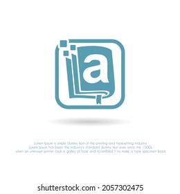 Initial Letter a with Book and Pixel Icon for Digital Book, e-book, e-learning, Education, technology, Literature apps, Bookstore, Publishing Company Logo Idea