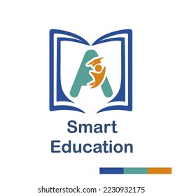 Initial A Letter with Book and Student Symbol Character for school, education, trainer center business logo Template Vektorgrafik