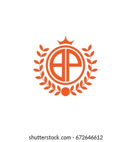 Initial Letter BP Logo Linked Circle Shape with Crown and Wheat Icon