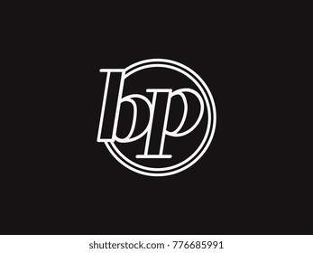 Initial letter bp lowercase outline inside the circle logo template white on black background