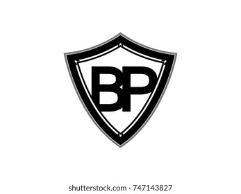 Initial letter BP shield logo black monogram vector illustration