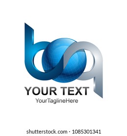 Initial letter BQ logo template colored silver blue sphere design for business and company identity