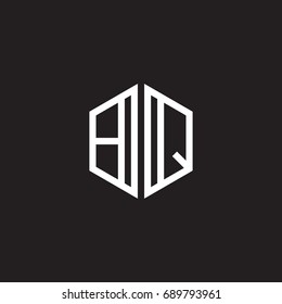 Initial letter BQ, minimalist line art monogram hexagon shape logo, white color on black background