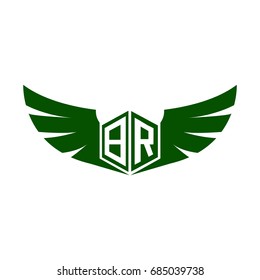 Initial Letter BR Logo Hexagonal Shape with Wings Icon