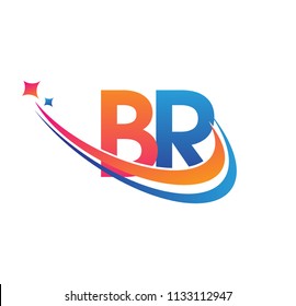 initial letter BR logotype company name colored orange, red and blue swoosh star design. vector logo for business and company identity.