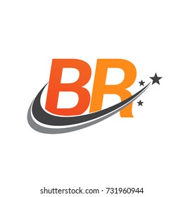 initial letter BR logotype company name colored orange and grey swoosh star design. vector logo for business and company identity.