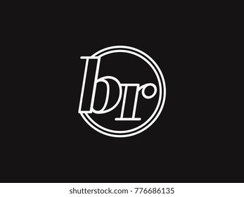 Initial letter br lowercase outline inside the circle logo template white on black background
