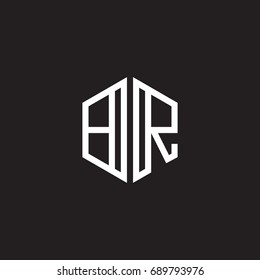 Initial letter BR, minimalist line art monogram hexagon shape logo, white color on black background