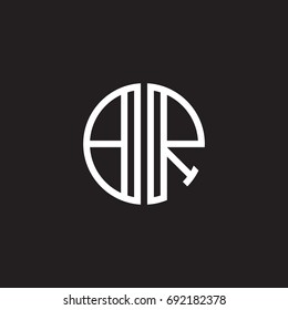 Initial letter BR, minimalist line art monogram circle shape logo, white color on black background