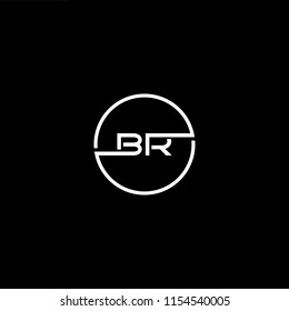 Initial letter BR RB minimalist art monogram circle shape logo, white color on black background