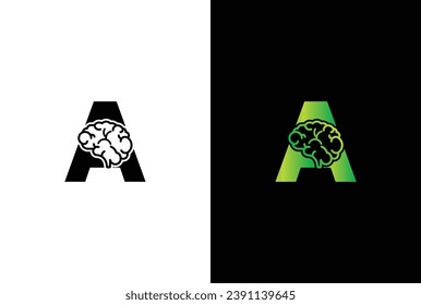 Initial letter A brain logo and icon vector illustration template design. Letter A Brain Idea Logo.