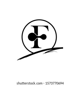 Initial Letter brush F monogram Sliced. Black Logo template isolated on white background