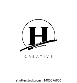 Initial Letter brush H Monogram Sliced. Logo template isolated on white background