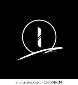 Initial Letter brush i lowercase monogram. White Logo template isolated on black background