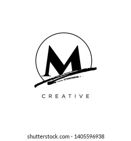 Initial Letter brush M Monogram Sliced. Logo template isolated on white background