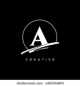 Initial Letter brush A Monogram Sliced. Logo template isolated on black background