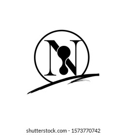 Initial Letter brush N monogram Sliced. Black Logo template isolated on white background