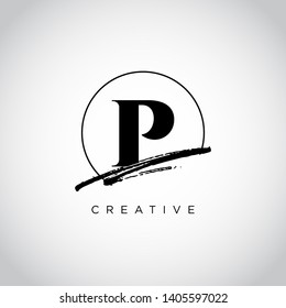 Initial Letter brush P Monogram Sliced. Logo template isolated on white background