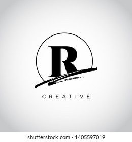 Initial Letter brush R Monogram Sliced. Logo template isolated on white background