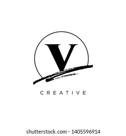 Initial Letter brush V Monogram Sliced. Logo template isolated on white background