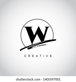 Initial Letter brush W Monogram Sliced. Logo template isolated on white background