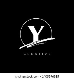 Initial Letter brush Y Monogram Sliced. Logo template isolated on black background