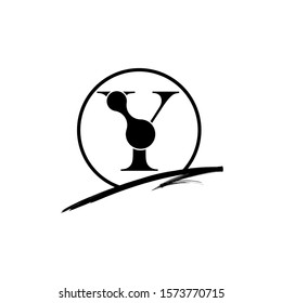 Initial Letter brush Y monogram Sliced. Black Logo template isolated on white background