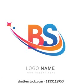 initial letter BS logotype company name colored orange, red and blue swoosh star design. vector logo for business and company identity.