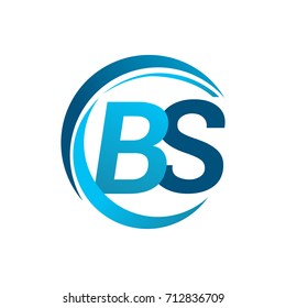 initial letter BS logotype company name blue circle and swoosh design. vector logo for business and company identity.