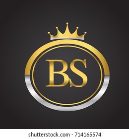 initial letter BS logotype company name with oval shape and crown, gold and silver color. vector logo for business and company identity.