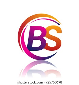 initial letter BS logotype company name orange and magenta color on circle and swoosh design. vector logo for business and company identity.