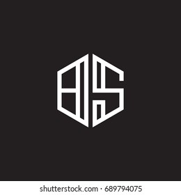 Initial letter BS, minimalist line art monogram hexagon shape logo, white color on black background