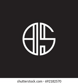 Initial letter BS, minimalist line art monogram circle shape logo, white color on black background