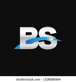 Initial letter BS, overlapping movement swoosh logo, metal silver blue color on black background