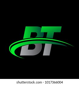 initial letter BT logotype company name colored green and black swoosh design. vector logo for business and company identity.
